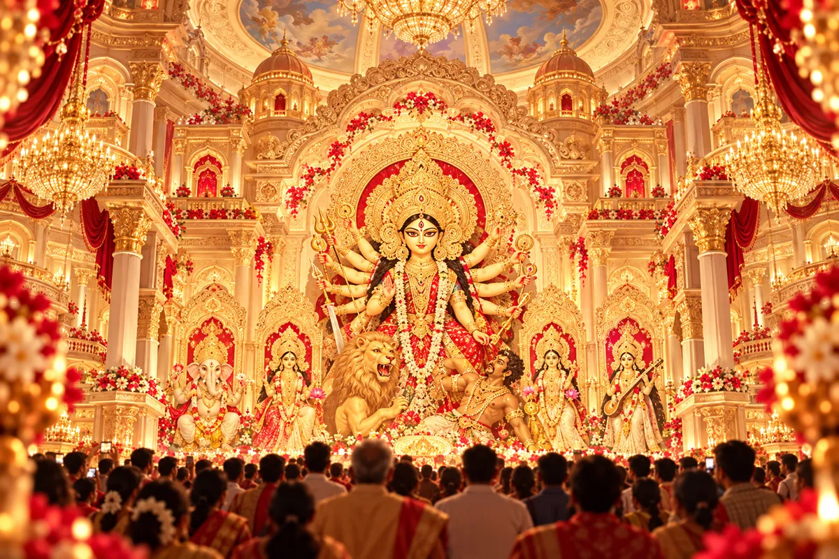 Editorial illustration inspired by the theatrical Sreebhumi Sporting Club pandal theme